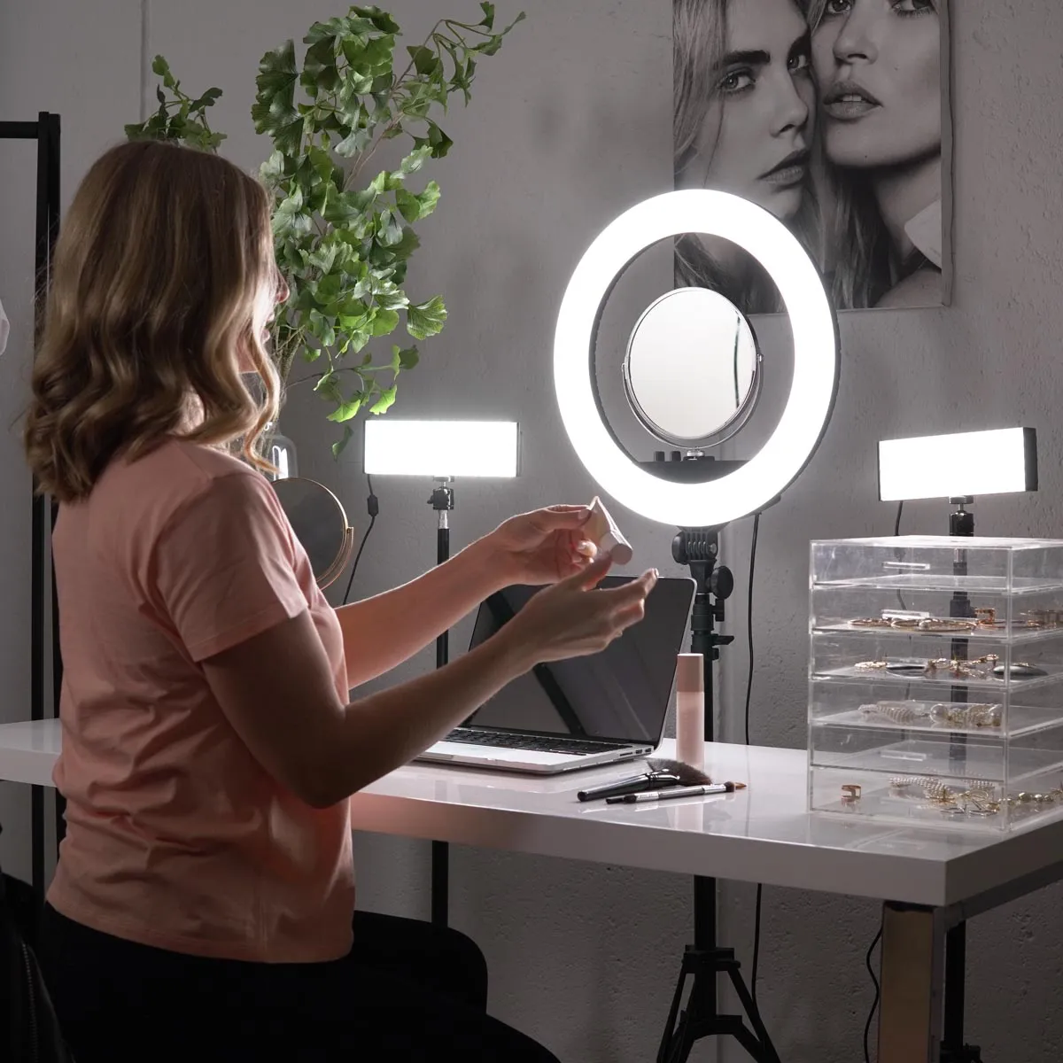 Complete Beauty Studio Diamond Luxe Ring Light & 9" LED Panel Lighting Kit