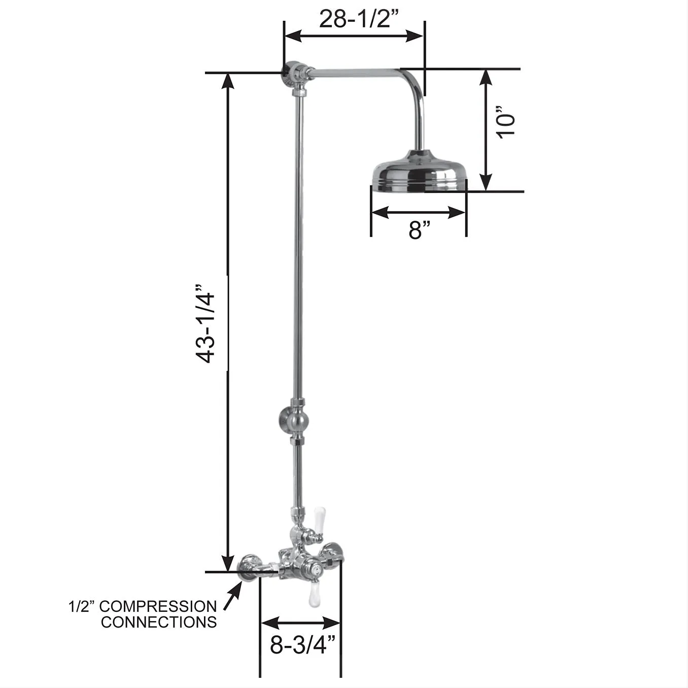 Coventry Brassworks 1/2" Exposed Thermostatic Shower System with 8" Shower Head with Lever Handle