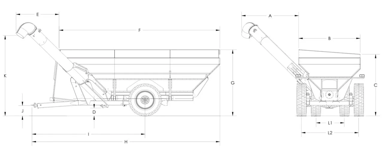 Demco Dual Auger Grain Cart | Model 1700 | 1000 RPM PTO | Tongue Weight 6500 Lbs | Horsepower 350 HP | For Tractors