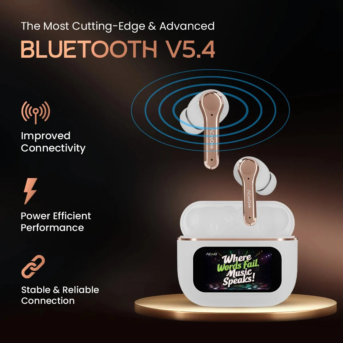 DwOTS Touch : Smart Touch Screen Display Black TWS Earbuds