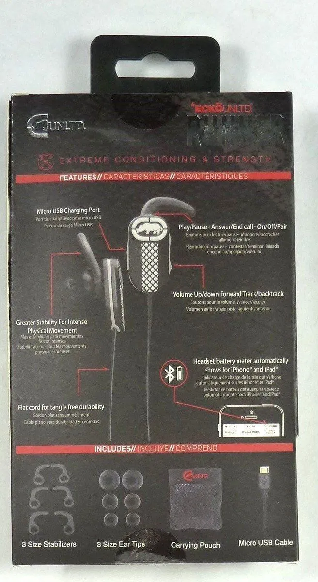 ECKO UNLIMITED Bluetooth Wireless Earbuds: Over Neck for Running & Fitness w/ Microphone (Black) EKU-RNR-BK