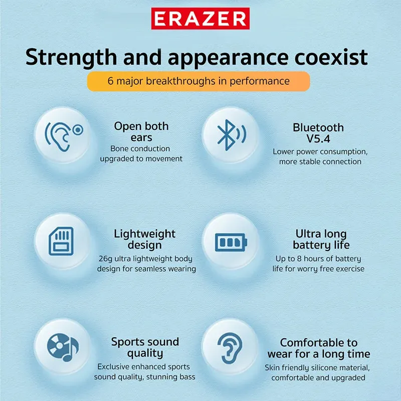 ERAZER XF22 Bluetooth 5.4 Sports Wireless Bone Conduction Headset with Mic Neckband