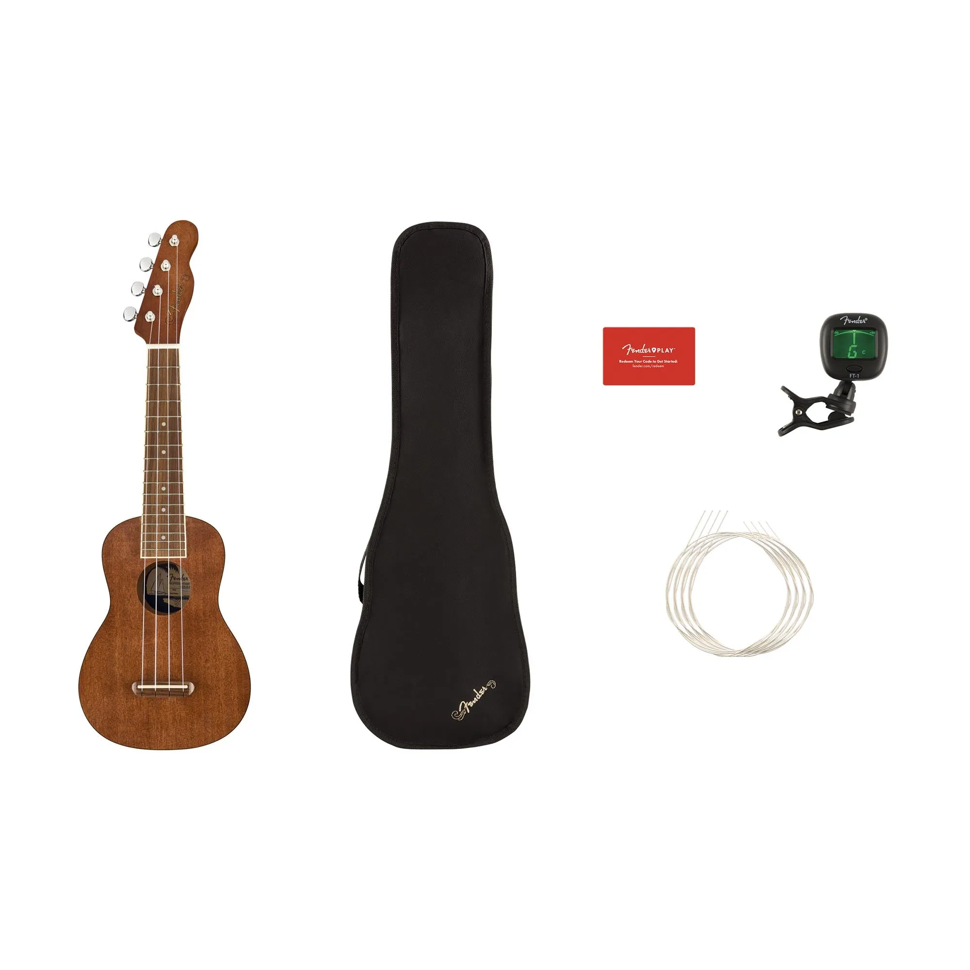 Fender Seaside Soprano Ukulele Pack Walnut Fingerboard Natural