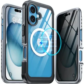 for Iphone 16 Case, Double Front Frame Built-In 9H Tempered Glass Screen Protector   Privacy Screen Protector, Compatible with Magsafe, Magnetic Phone Case for Iphone 16-Black