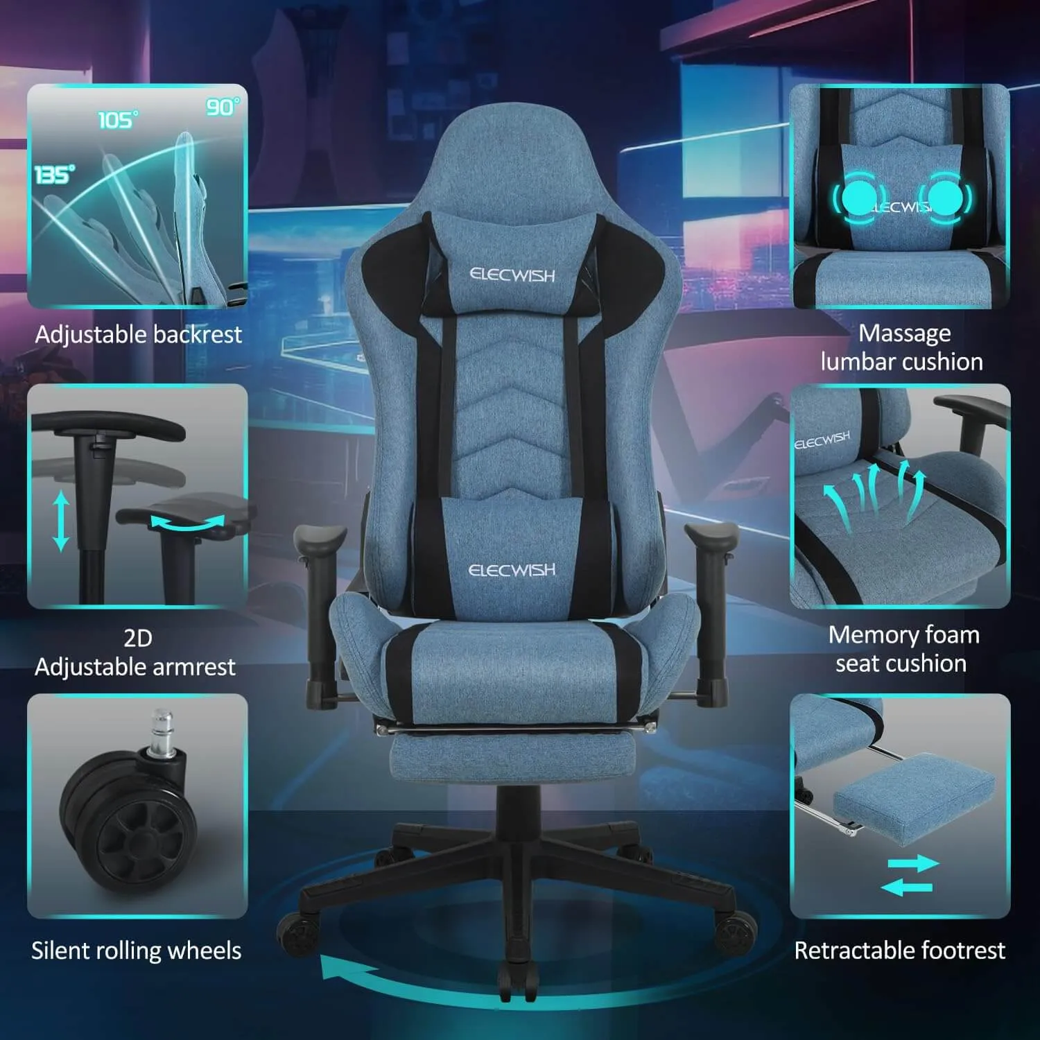 Gaming Chair with Massage Lumbar Support OC121