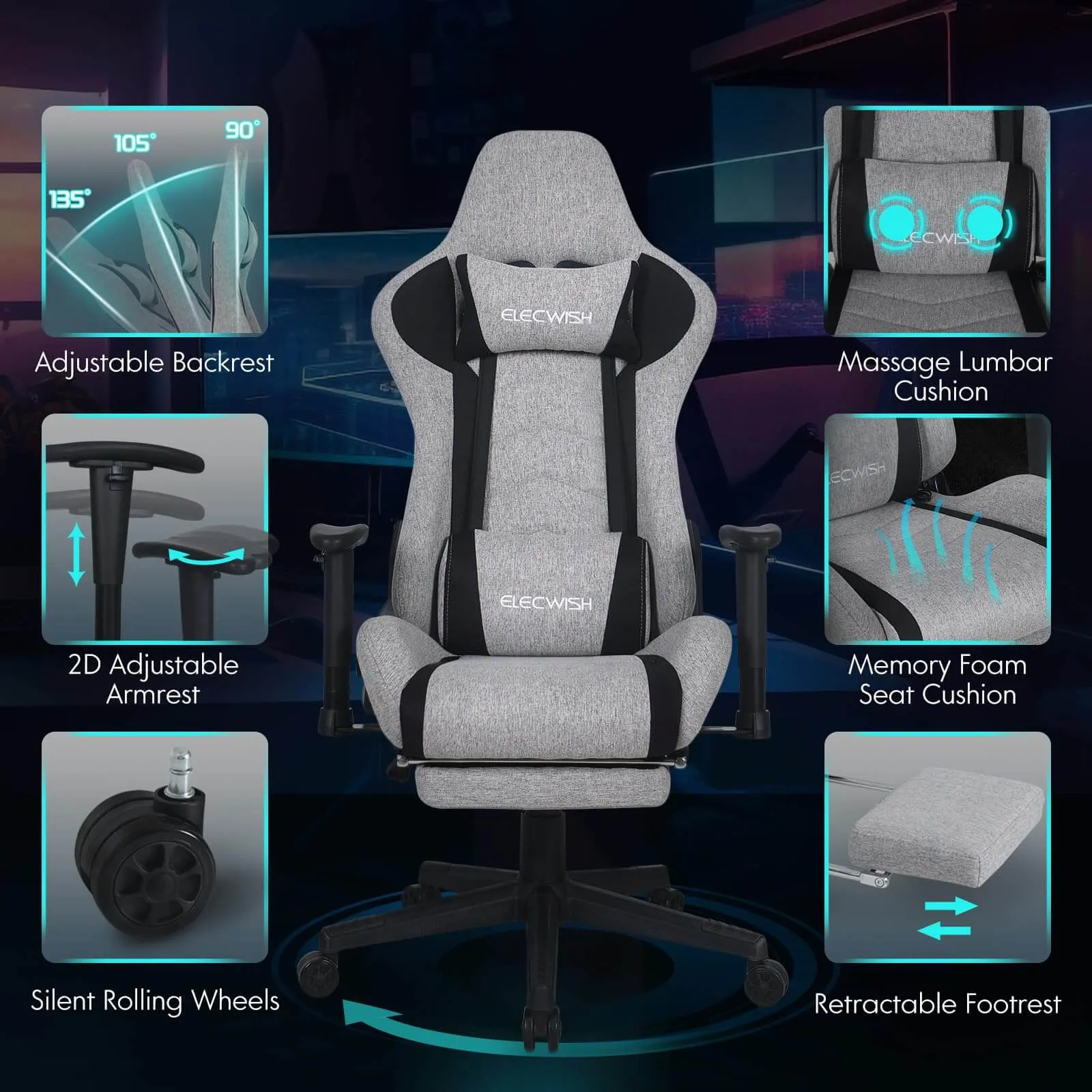 Gaming Chair with Massage Lumbar Support OC121