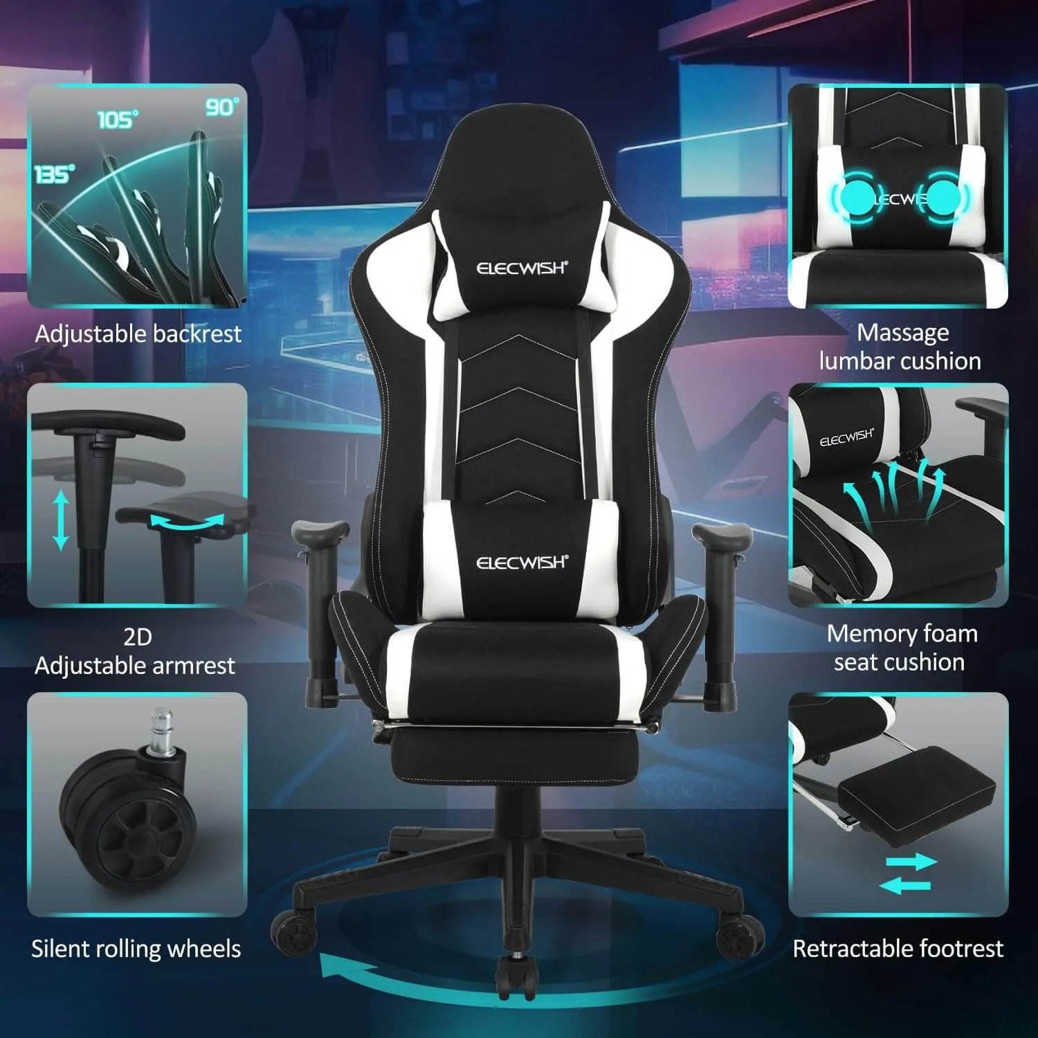 Gaming Chair with Massage Lumbar Support OC121