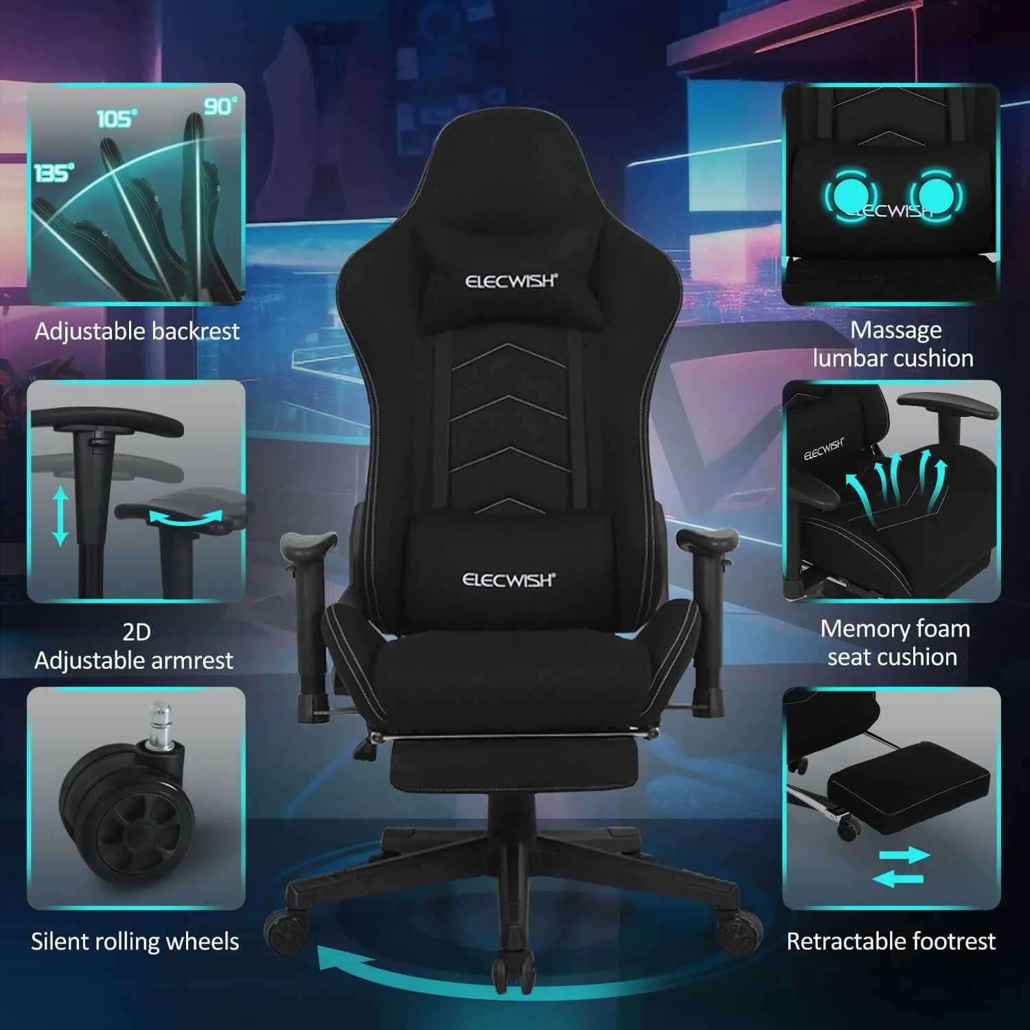 Gaming Chair with Massage Lumbar Support OC121