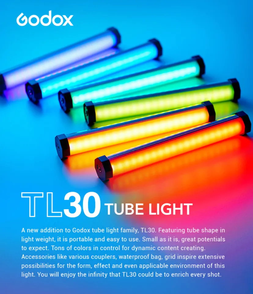 GODOX TL30-K2 Portable RGB 2700K- 6300K LED Tube Light with Bluetooth Control and Free App Support for Photography and lighting Equipment