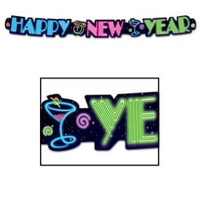 Happy New Year Streamer Neon  3in x 3ft