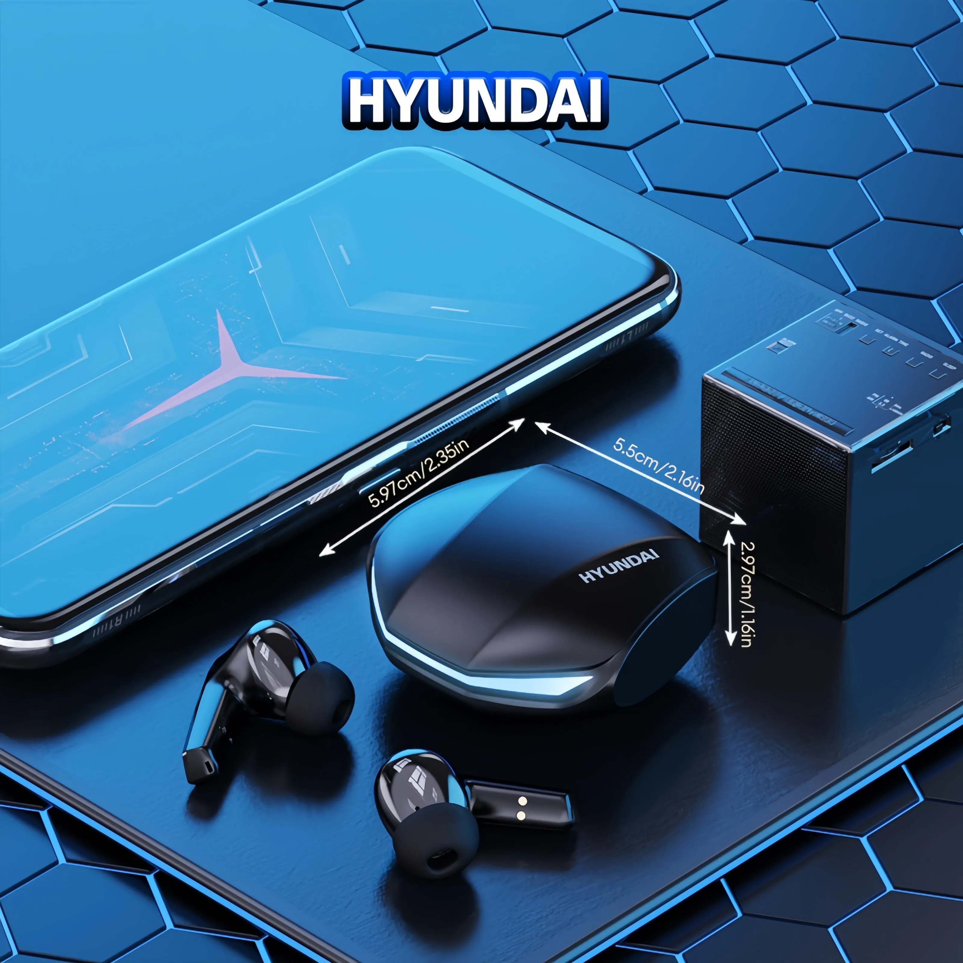 Hyundai GM2PRO Long-Lasting Wireless Earbuds – Crystal Clear Audio with Built-In Mic – Ideal for On-The-Go Entertainment