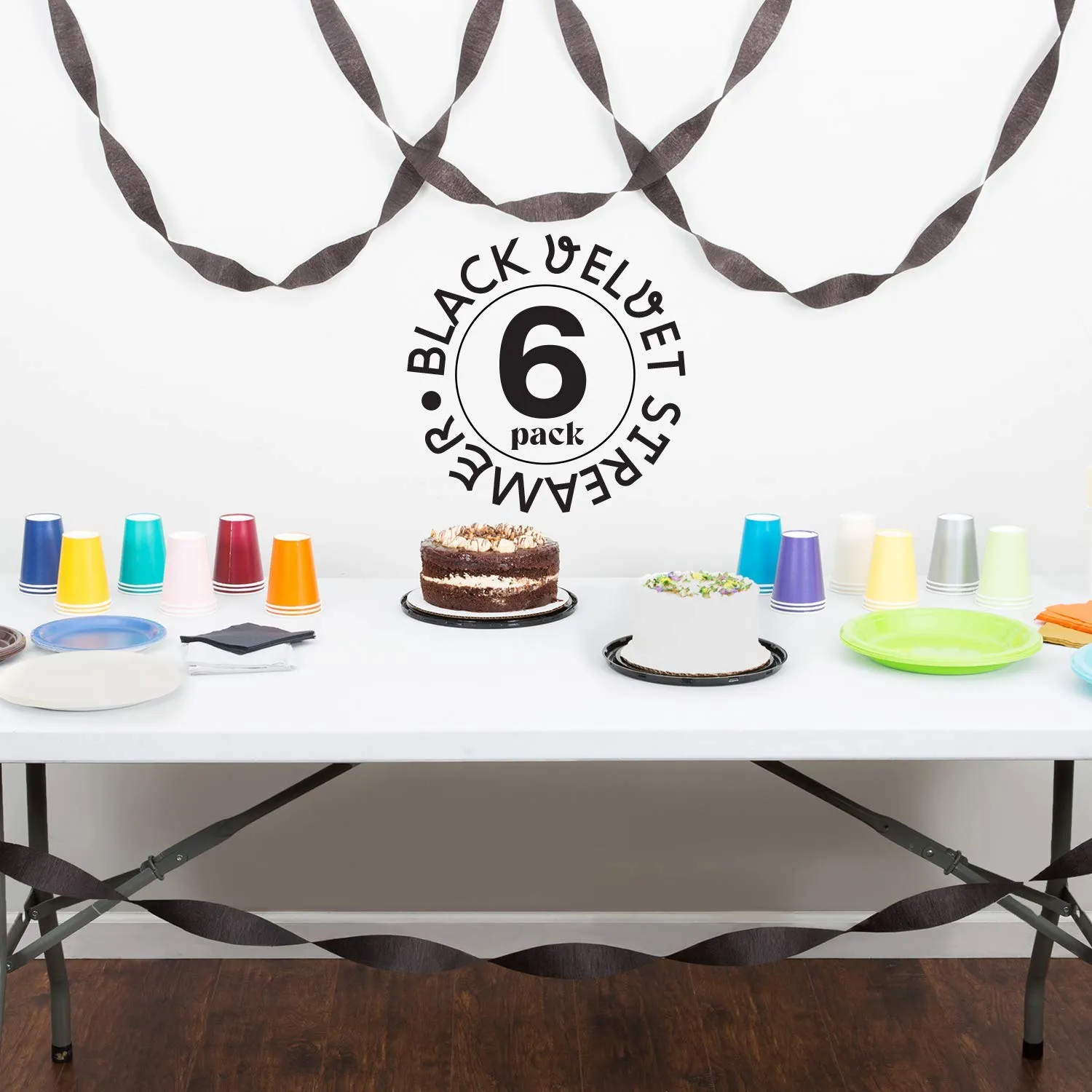 Kicko Black Velvet Crepe Streamers - 2 Pack, 162 Feet x 1.75 Inches - for Kids, Party