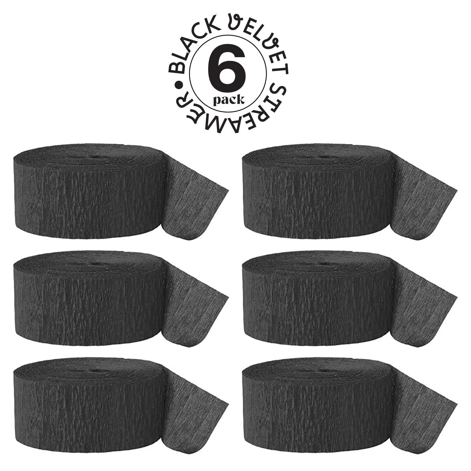 Kicko Black Velvet Crepe Streamers - 2 Pack, 162 Feet x 1.75 Inches - for Kids, Party
