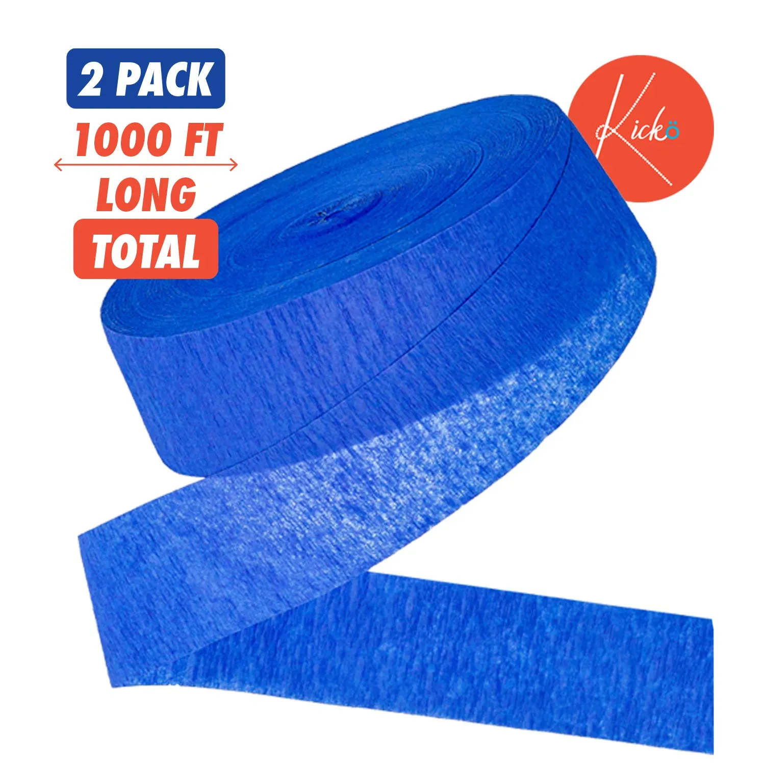 Kicko Bright Blue Crepe Streamers - 1000 Feet x 1.75 Inches - 2 Pack of Streamer Rolls