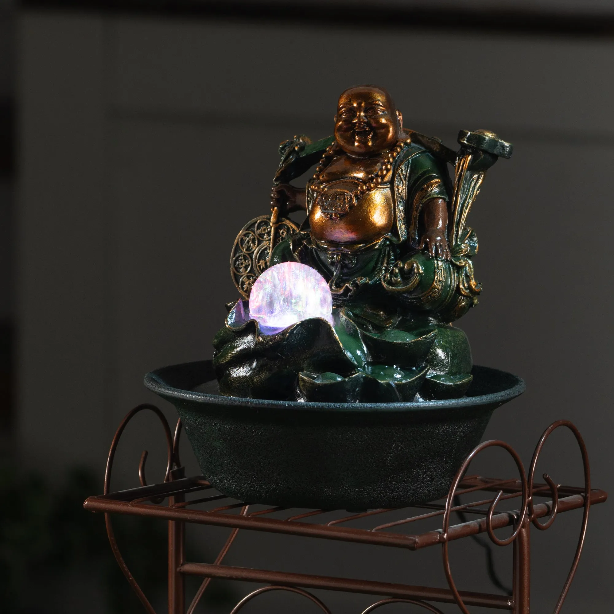 LED Fountain-Lucky Buddha With Spinning Ball