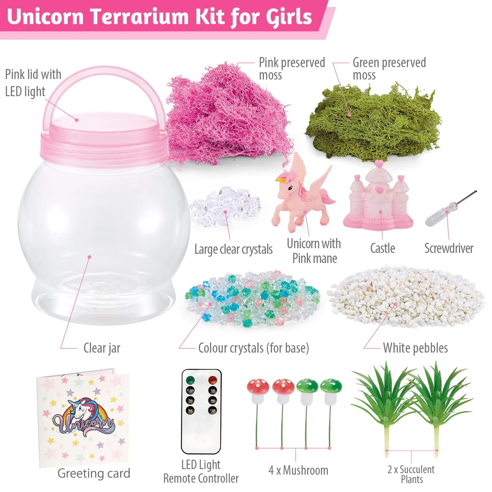 Light Up Unicorn Terrarium Kit for Kids, Unicorns Gifts for Girls - Unicorn Toys & Stuff, Arts & Crafts Kits, 6 Year Old Girls Birthday Gifts Ages 5 7 8