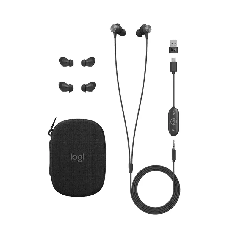Logitech Zone Wired Earphones Earbuds Microphone Case Multi-Connect