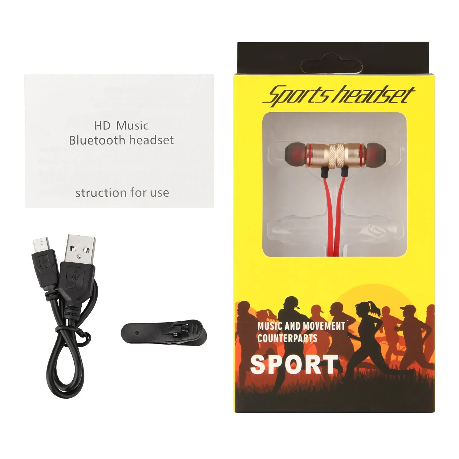 Metal Magnetic Wireless Bluetooth Earphone Sports Headset Stereo Bass