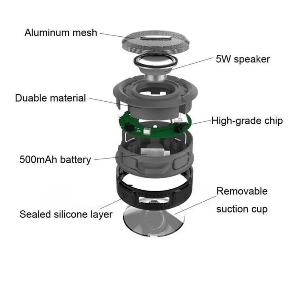 Mini Portable Waterproof Bluetooth Speaker with Suction Cup -Portable Waterproof Speaker