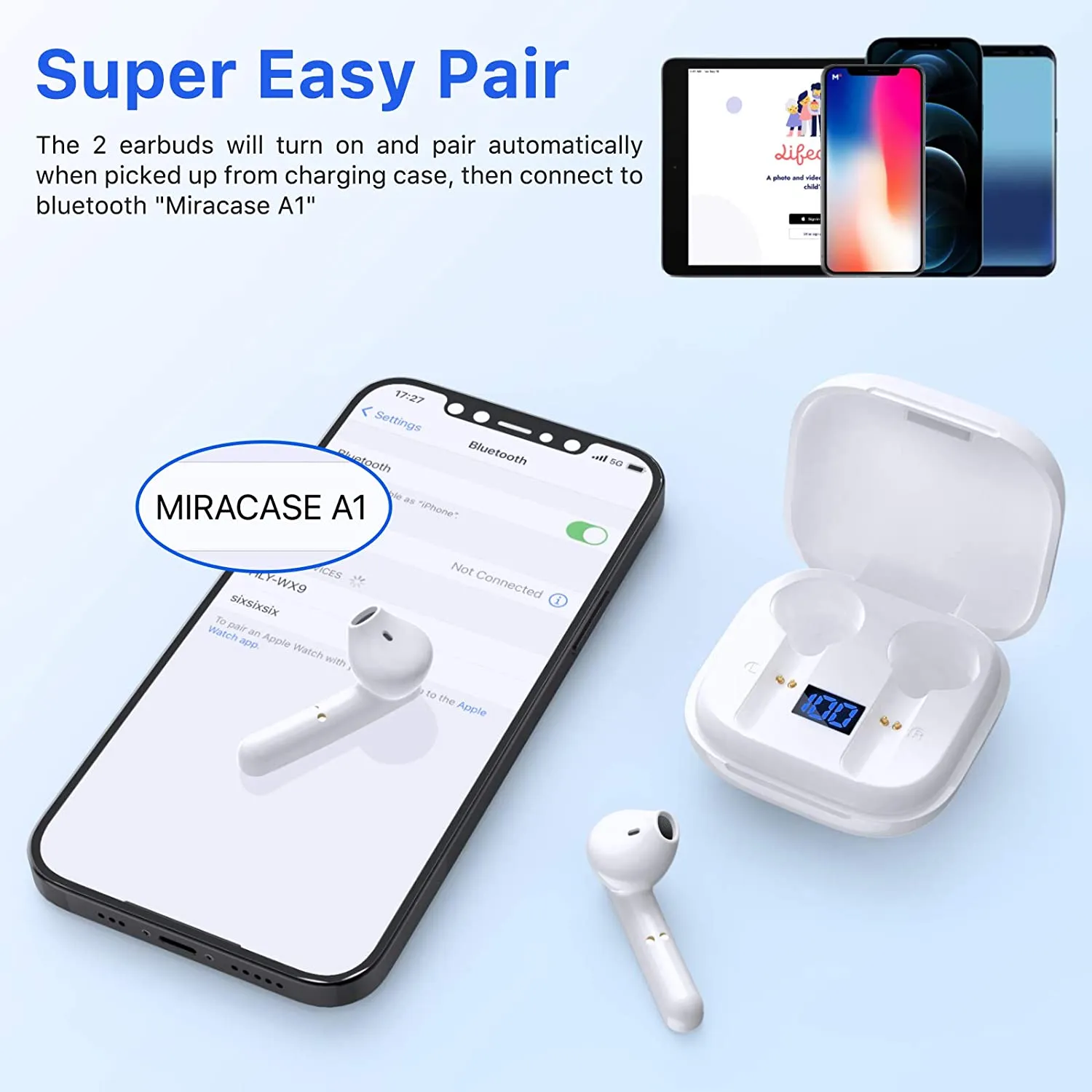 Miracase Wireless Earbuds Bluetooth 5.0 Headphones with USB-C Charging Case