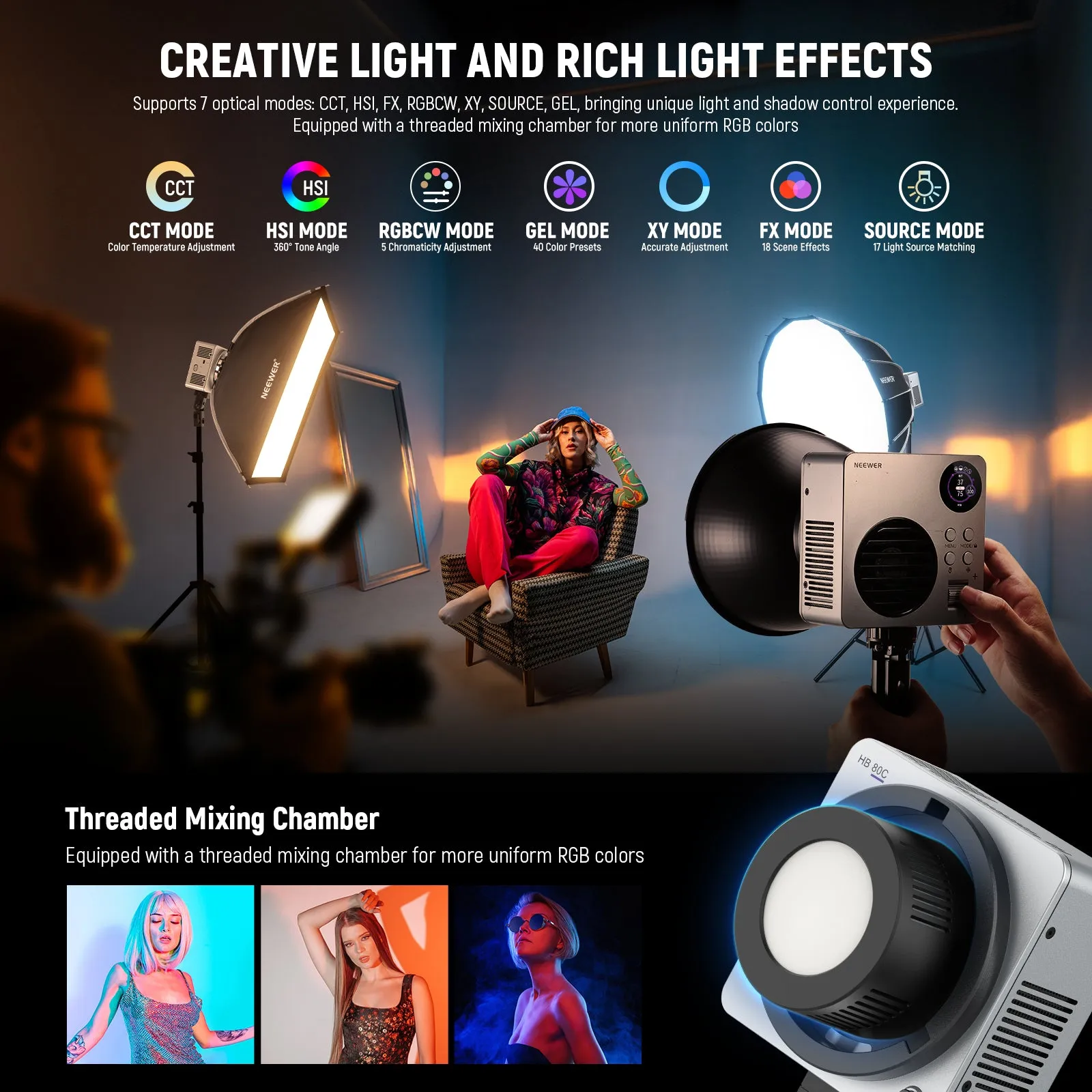 NEEWER HB80C 80W RGBWW Mini COB LED Video Light