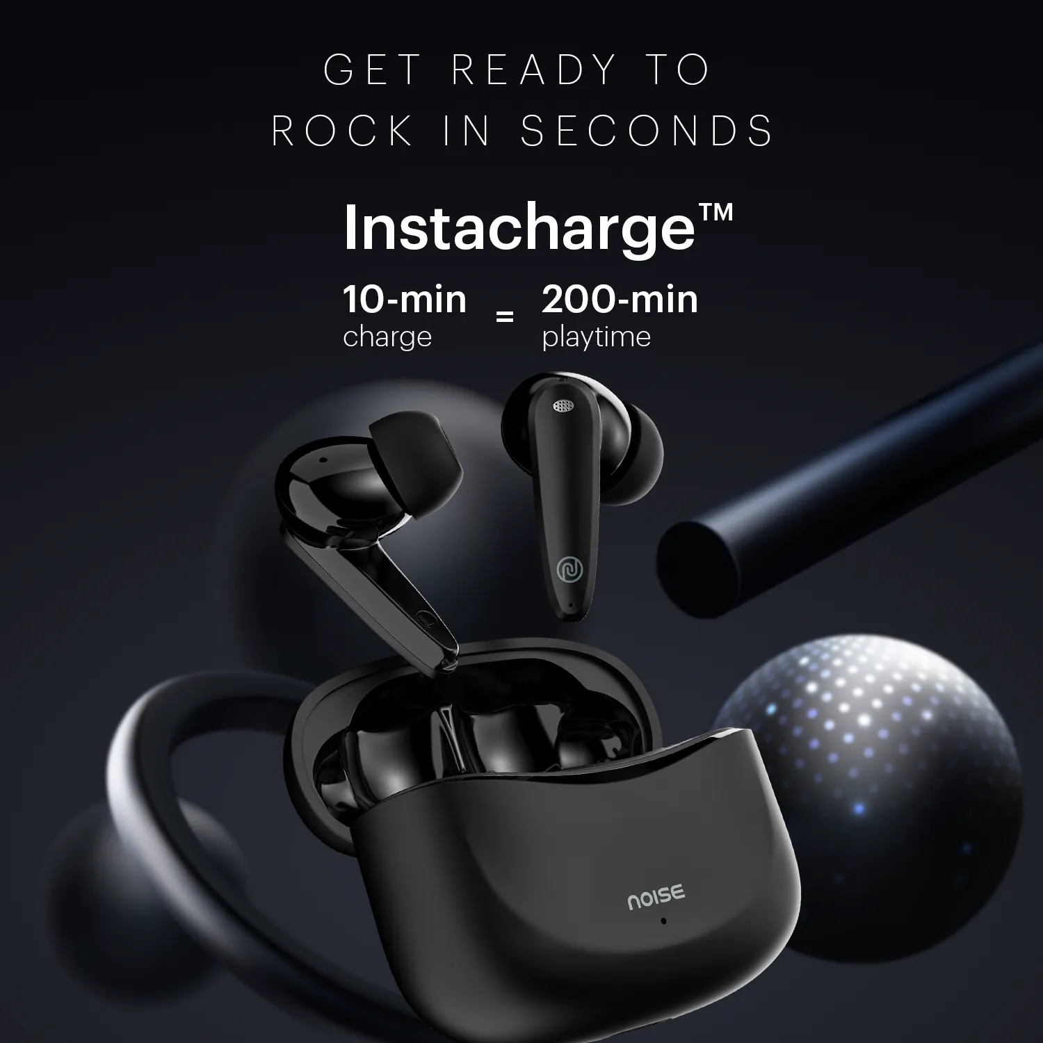 Noise Buds VS106 Truly Wireless In-Ear Earbuds with 50H Playtime, Quad Mic with ENC, Instacharge (10 min = 200 min),Ultra-Low Latency(up to 40ms), 10mm Driver, and BT v5.3
