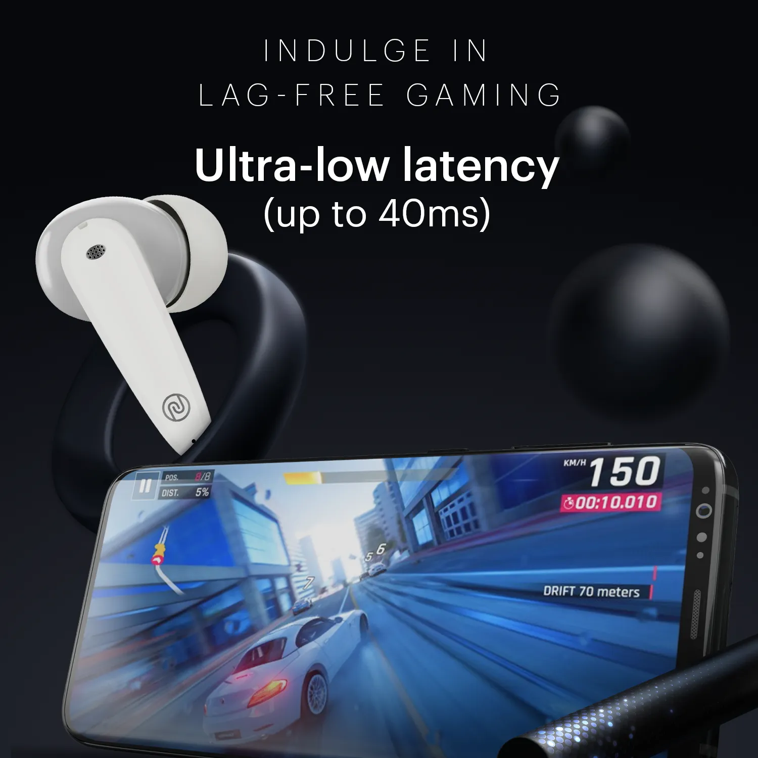 Noise Buds VS106 Truly Wireless In-Ear Earbuds with 50H Playtime, Quad Mic with ENC, Instacharge (10 min = 200 min),Ultra-Low Latency(up to 40ms), 10mm Driver, and BT v5.3