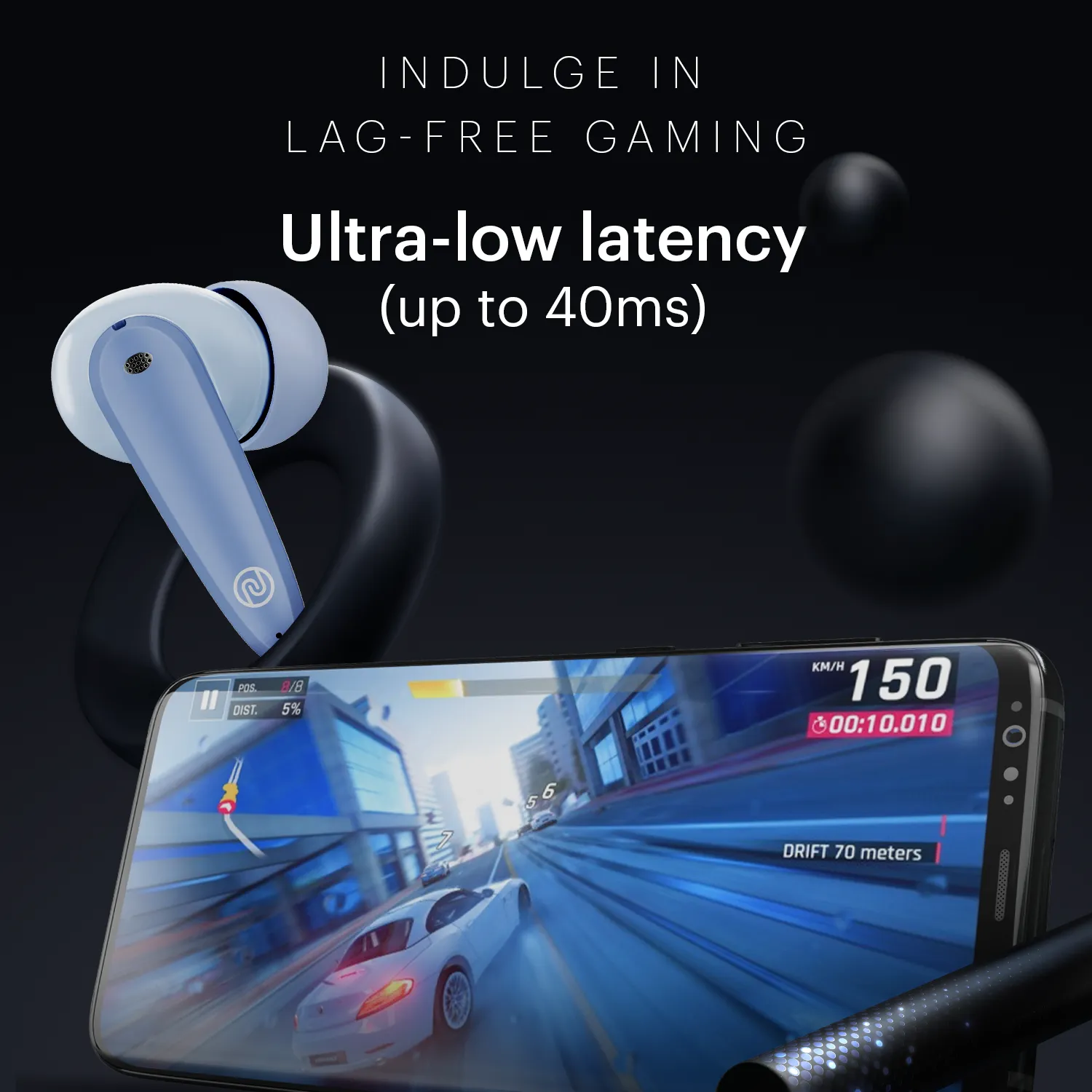 Noise Buds VS106 Truly Wireless In-Ear Earbuds with 50H Playtime, Quad Mic with ENC, Instacharge (10 min = 200 min),Ultra-Low Latency(up to 40ms), 10mm Driver, and BT v5.3