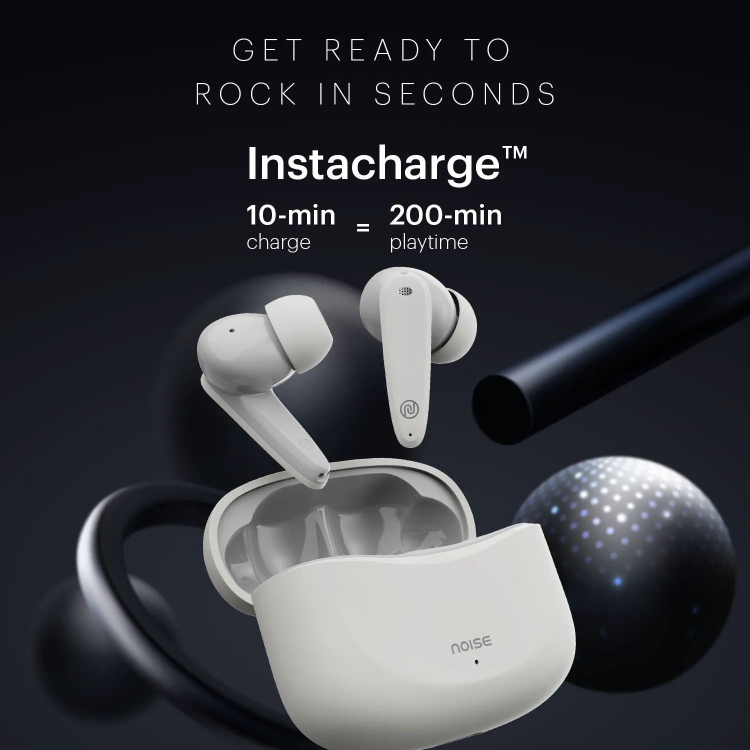 Noise Buds VS106 Truly Wireless In-Ear Earbuds with 50H Playtime, Quad Mic with ENC, Instacharge (10 min = 200 min),Ultra-Low Latency(up to 40ms), 10mm Driver, and BT v5.3