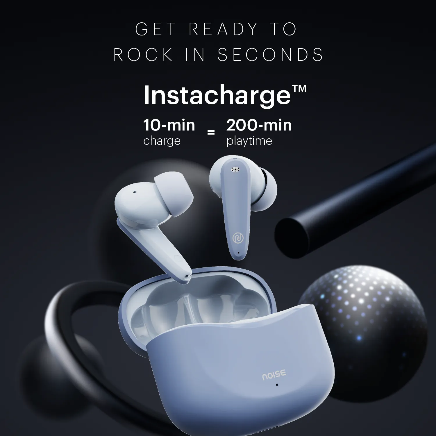 Noise Buds VS106 Truly Wireless In-Ear Earbuds with 50H Playtime, Quad Mic with ENC, Instacharge (10 min = 200 min),Ultra-Low Latency(up to 40ms), 10mm Driver, and BT v5.3