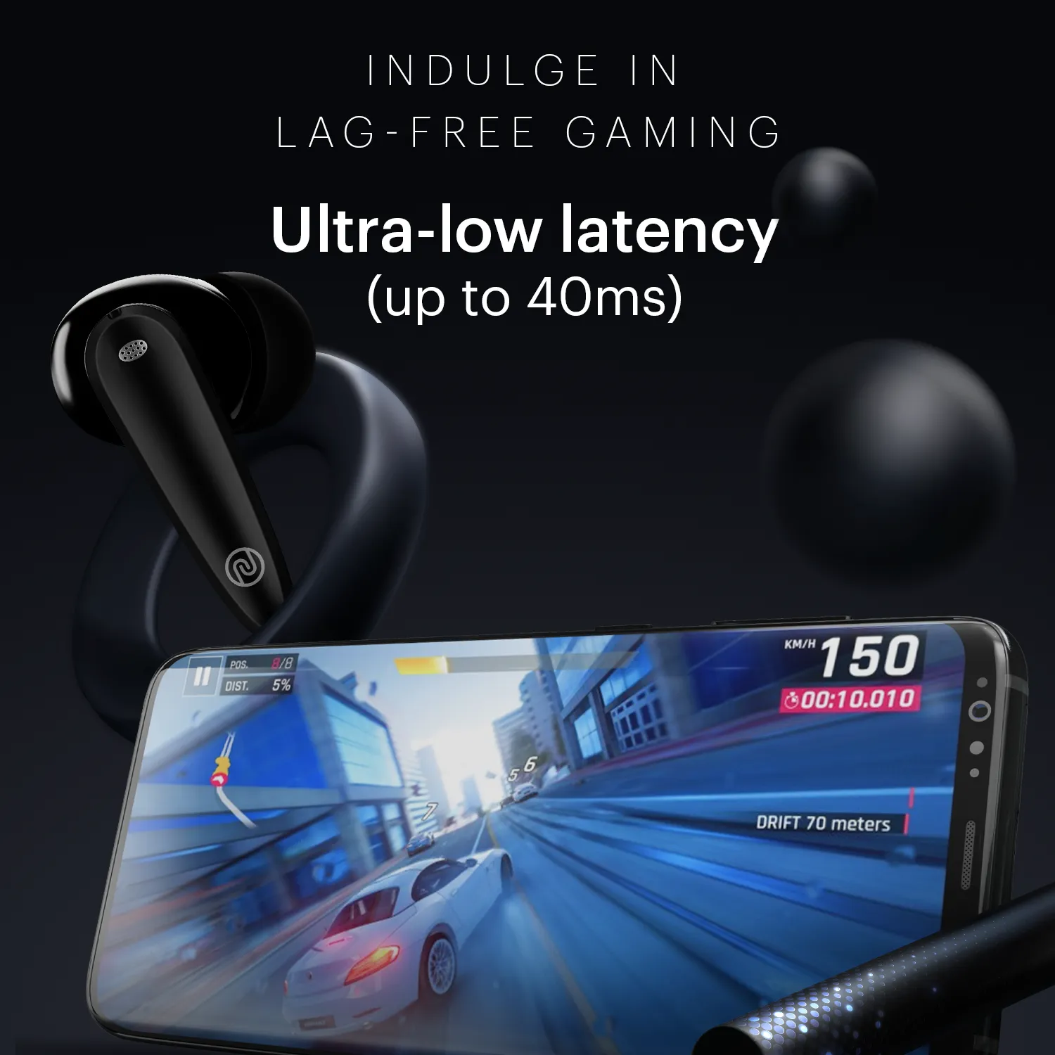 Noise Buds VS106 Truly Wireless In-Ear Earbuds with 50H Playtime, Quad Mic with ENC, Instacharge (10 min = 200 min),Ultra-Low Latency(up to 40ms), 10mm Driver, and BT v5.3