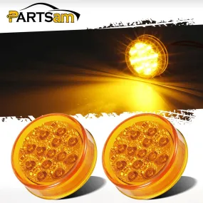 Partsam 2Pcs 2.5 inch Inch Round Trailer Led Side Marker Lights Amber 13 Diodes w Reflectors Waterproof 12V Sealed Replacement for Peterbilt/Kenworth/Freightliner Trucks Breather Panel Lights