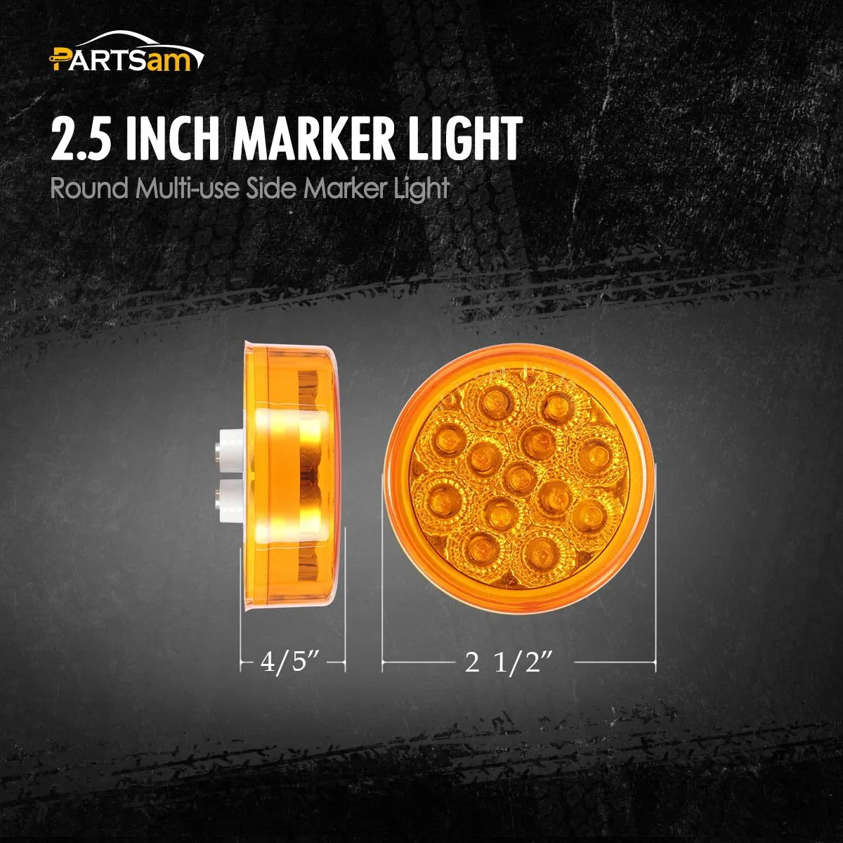 Partsam 2Pcs 2.5 inch Inch Round Trailer Led Side Marker Lights Amber 13 Diodes w Reflectors Waterproof 12V Sealed Replacement for Peterbilt/Kenworth/Freightliner Trucks Breather Panel Lights