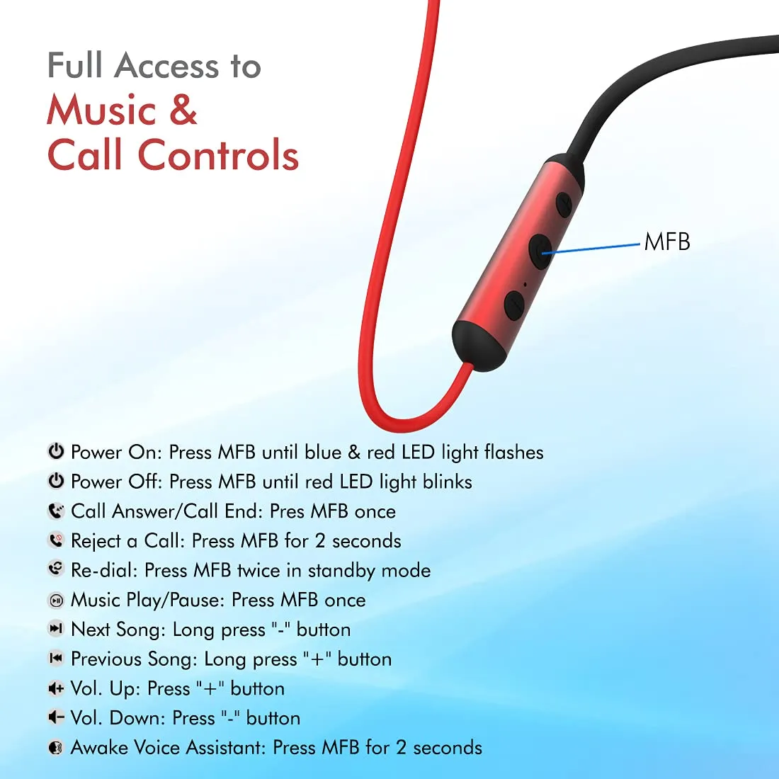 PTron Tangent Plus V2 Wireless Bluetooth In-Ear Headphone With 18Hrs Playtime & Deep Bass (Black/Red)