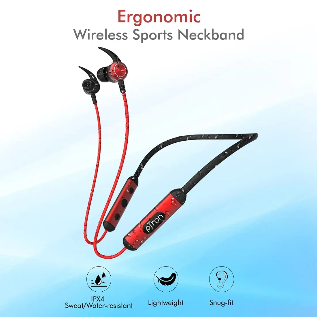 PTron Tangent Plus V2 Wireless Bluetooth In-Ear Headphone With 18Hrs Playtime & Deep Bass (Black/Red)