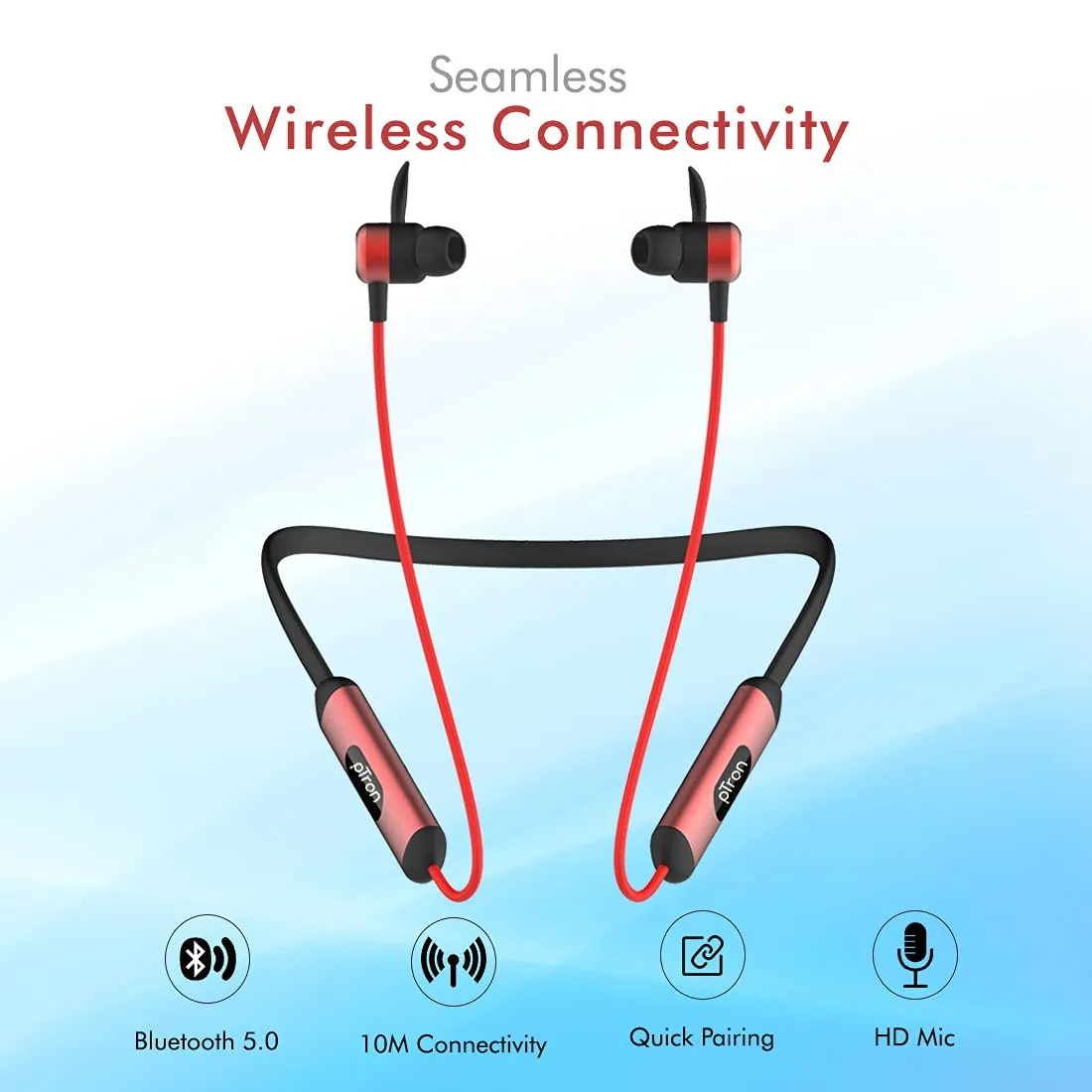 PTron Tangent Plus V2 Wireless Bluetooth In-Ear Headphone With 18Hrs Playtime & Deep Bass (Black/Red)