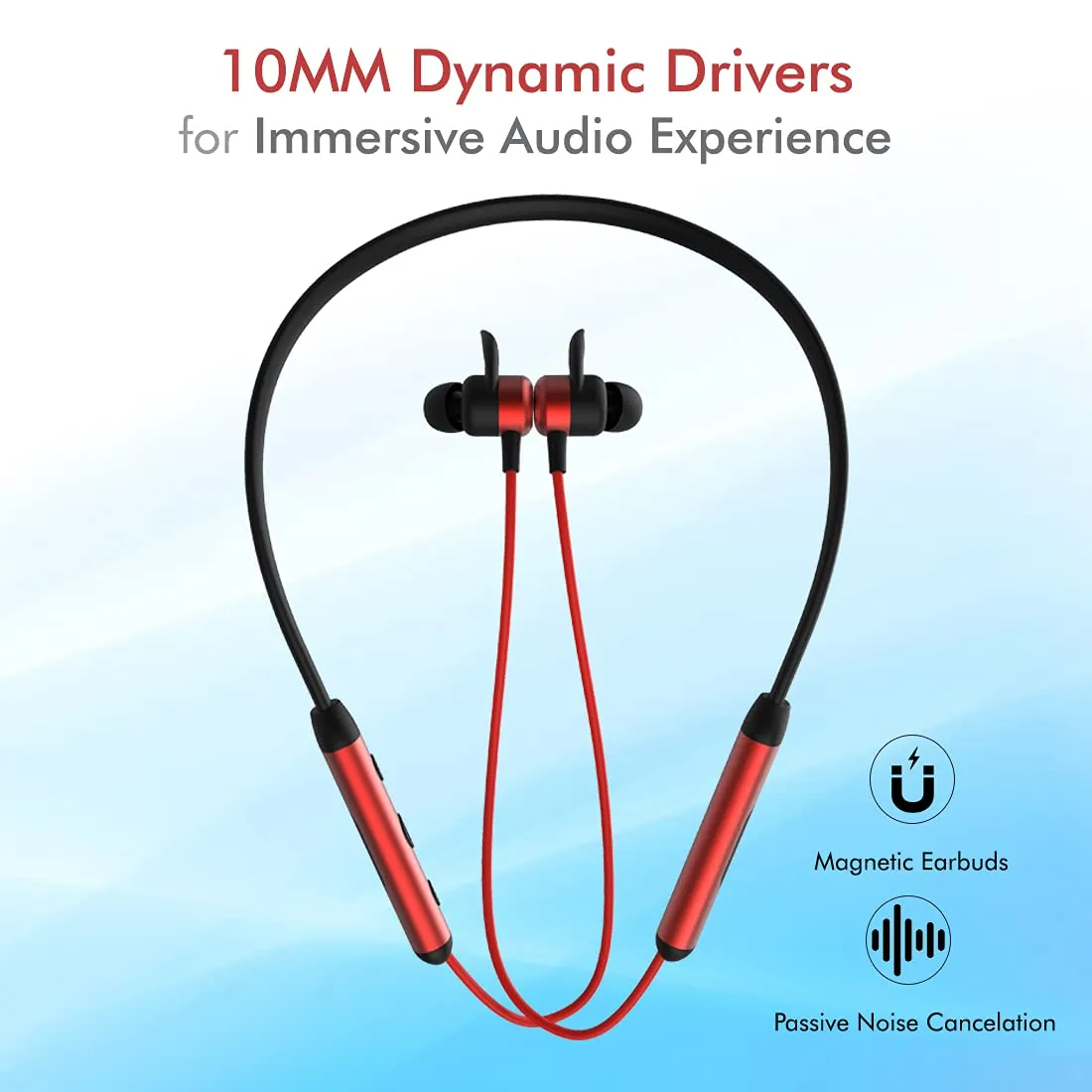PTron Tangent Plus V2 Wireless Bluetooth In-Ear Headphone With 18Hrs Playtime & Deep Bass (Black/Red)