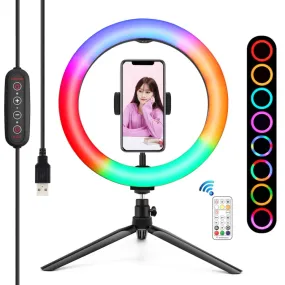 PULUZ 10.2 inch 26cm Marquee LED RGBWW Selfie Beauty Light   Desktop Tripod Mount 168 LED Dual-color Temperature Dimmable Ring Vlogging Photography Video Lights with Cold Shoe Tripod Ball Head & Remote Control & Phone Clamp