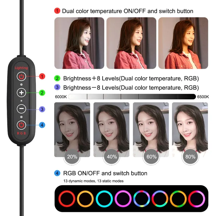PULUZ 10.2 inch 26cm Marquee LED RGBWW Selfie Beauty Light   Desktop Tripod Mount 168 LED Dual-color Temperature Dimmable Ring Vlogging Photography Video Lights with Cold Shoe Tripod Ball Head & Remote Control & Phone Clamp