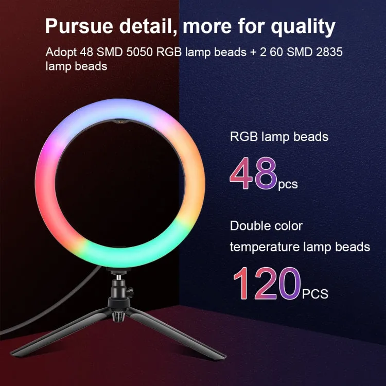 PULUZ 10.2 inch 26cm Marquee LED RGBWW Selfie Beauty Light   Desktop Tripod Mount 168 LED Dual-color Temperature Dimmable Ring Vlogging Photography Video Lights with Cold Shoe Tripod Ball Head & Remote Control & Phone Clamp