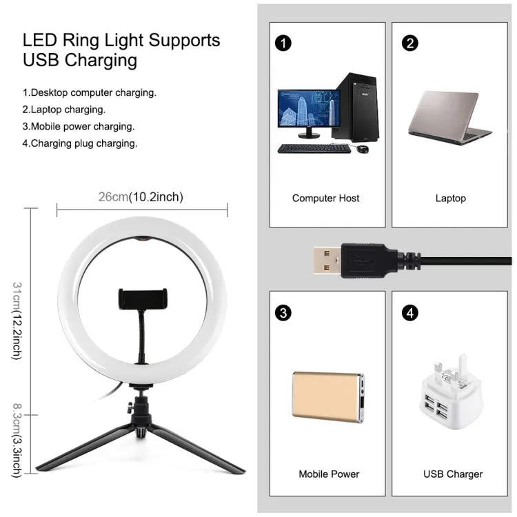 PULUZ 10.2 inch 26cm Marquee LED RGBWW Selfie Beauty Light   Desktop Tripod Mount 168 LED Dual-color Temperature Dimmable Ring Vlogging Photography Video Lights with Cold Shoe Tripod Ball Head & Remote Control & Phone Clamp
