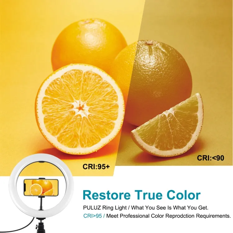 PULUZ 10.2 inch 26cm Marquee LED RGBWW Selfie Beauty Light   Desktop Tripod Mount 168 LED Dual-color Temperature Dimmable Ring Vlogging Photography Video Lights with Cold Shoe Tripod Ball Head & Remote Control & Phone Clamp