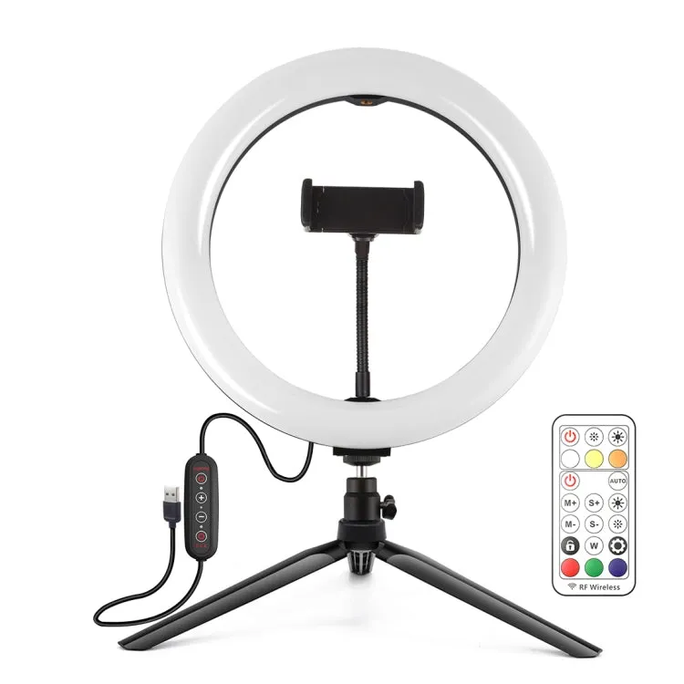 PULUZ 10.2 inch 26cm Marquee LED RGBWW Selfie Beauty Light   Desktop Tripod Mount 168 LED Dual-color Temperature Dimmable Ring Vlogging Photography Video Lights with Cold Shoe Tripod Ball Head & Remote Control & Phone Clamp