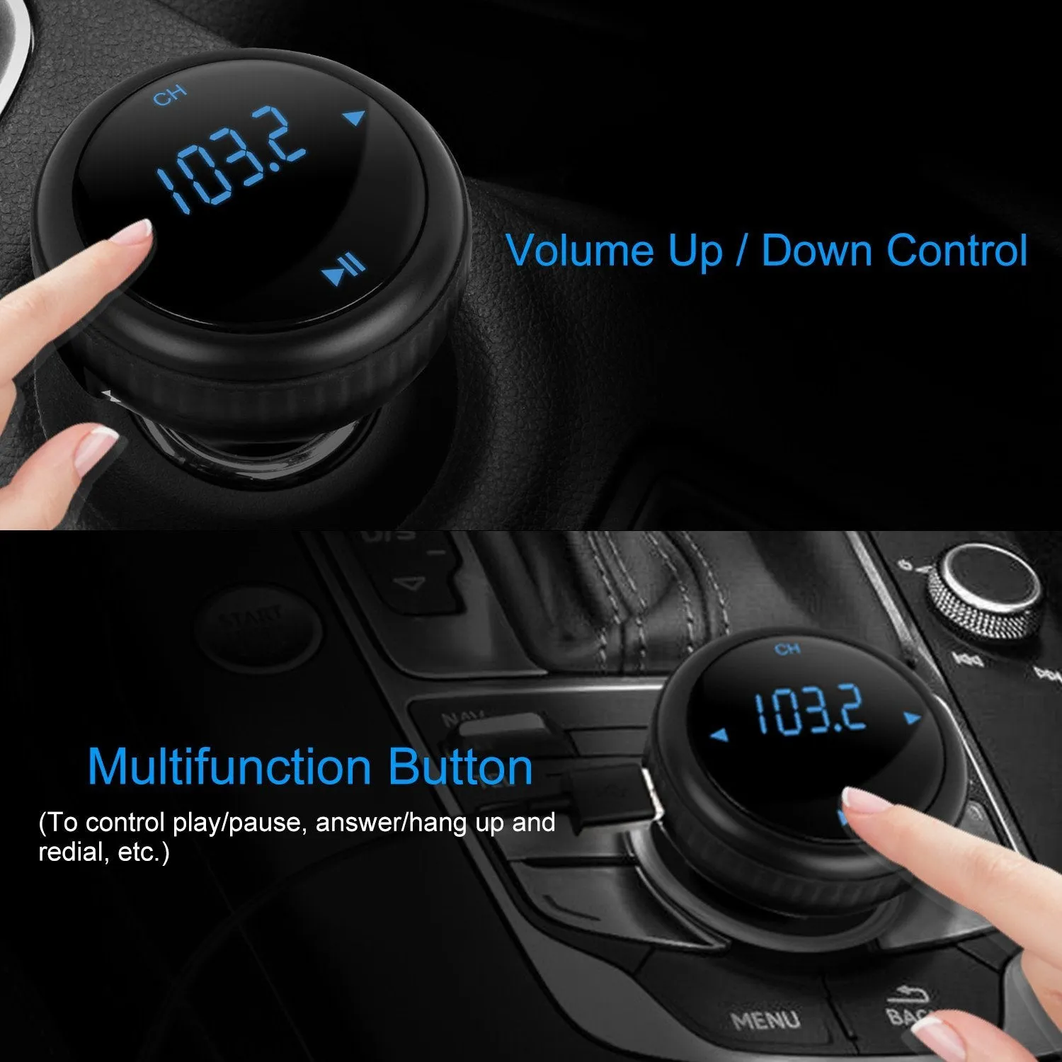 Quick Charge 3.0 Car Charger Wireless 4.2 FM Transmitter 23W 3A Dual USB