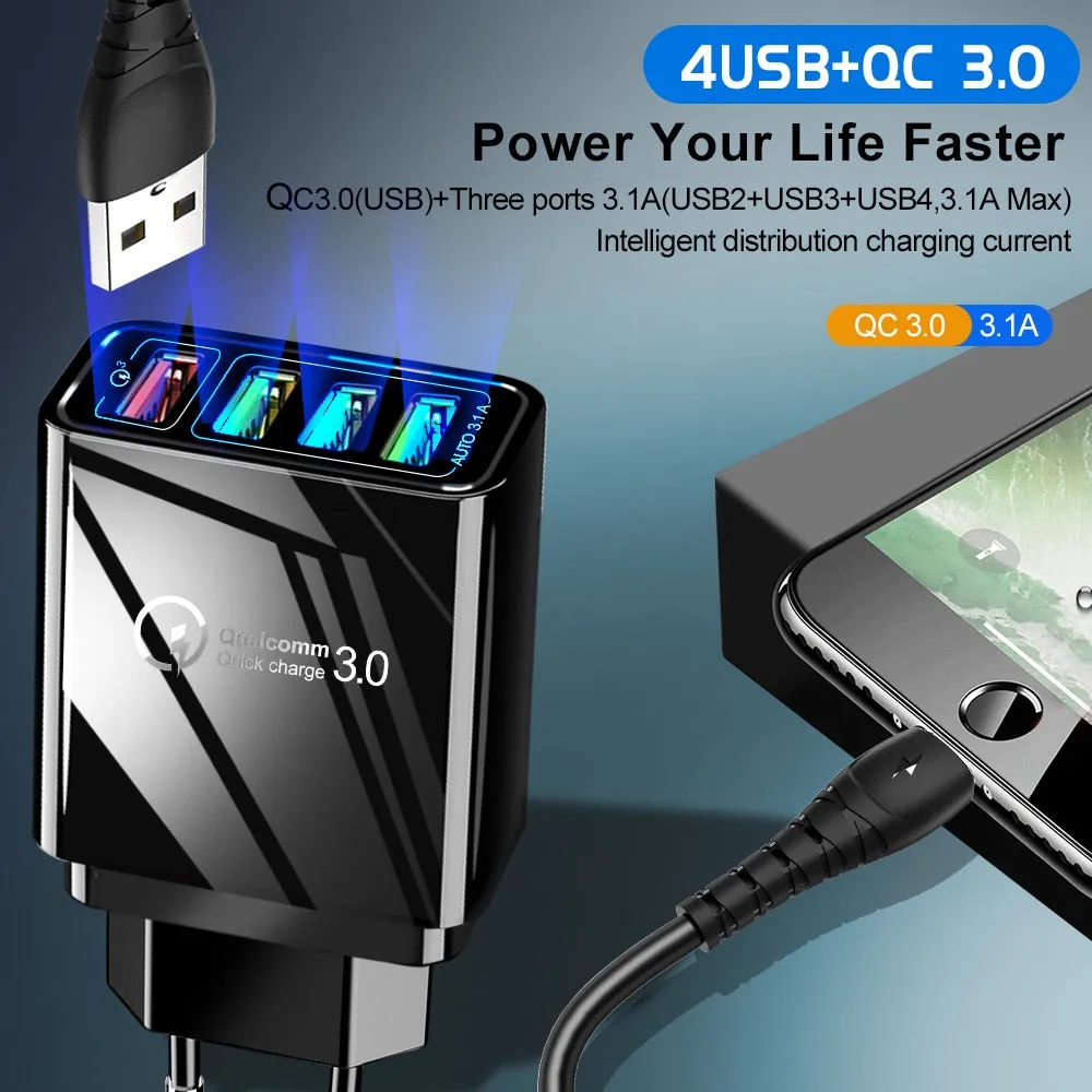Quick Charger 3.0 USB Charger for Samsung A50 A30 iPhone 7 8 Huawei P20 Tablet QC 3.0 Fast Wall Charger US EU UK Plug Adapte