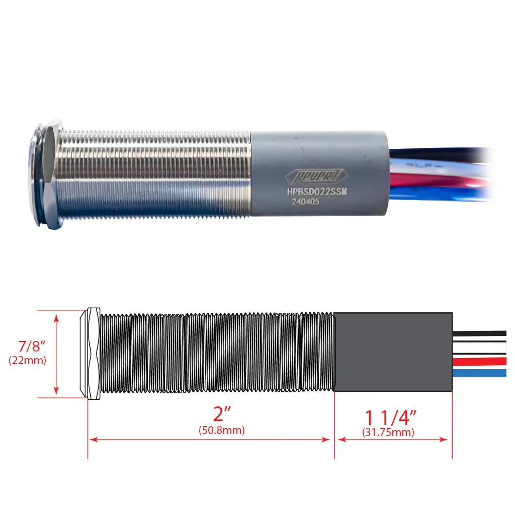 REVERT Harsh Environment | Dual Output | 3 Color | Push Button Marine Switch | 22MM | Stainless Steel