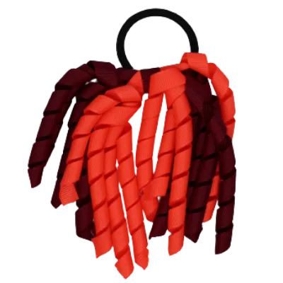 School Hair Accessories Short Curly Ponytail Streamer Hair Tie - Neon Orange (28 colours options to pick from)