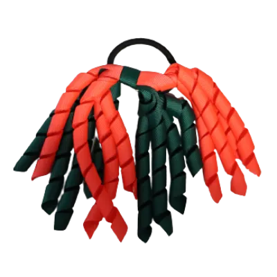 School Hair Accessories Short Curly Ponytail Streamer Hair Tie - Neon Orange (28 colours options to pick from)