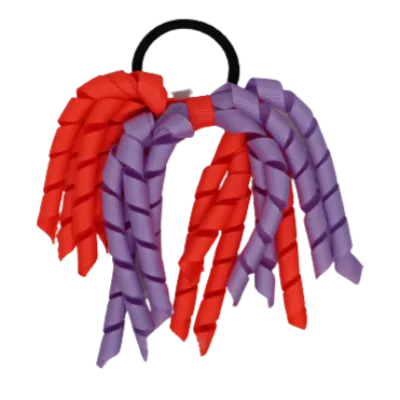 School Hair Accessories Short Curly Ponytail Streamer Hair Tie - Neon Orange (28 colours options to pick from)