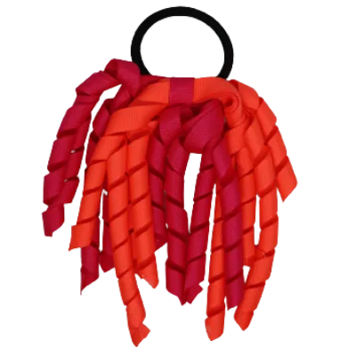 School Hair Accessories Short Curly Ponytail Streamer Hair Tie - Neon Orange (28 colours options to pick from)